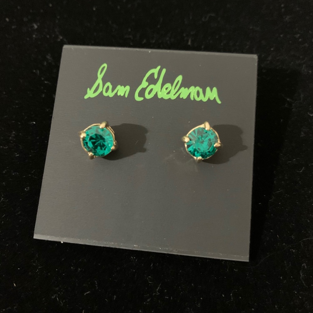 Sam Edelman Green/Gold Stud Earrings - Picture 2 of 3